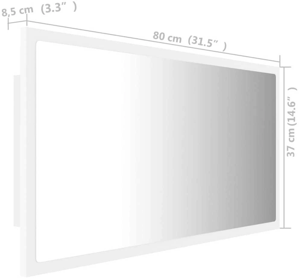 Vonios kambario LED veidrodis, baltas, 80x8,5x37cm, akrilas
