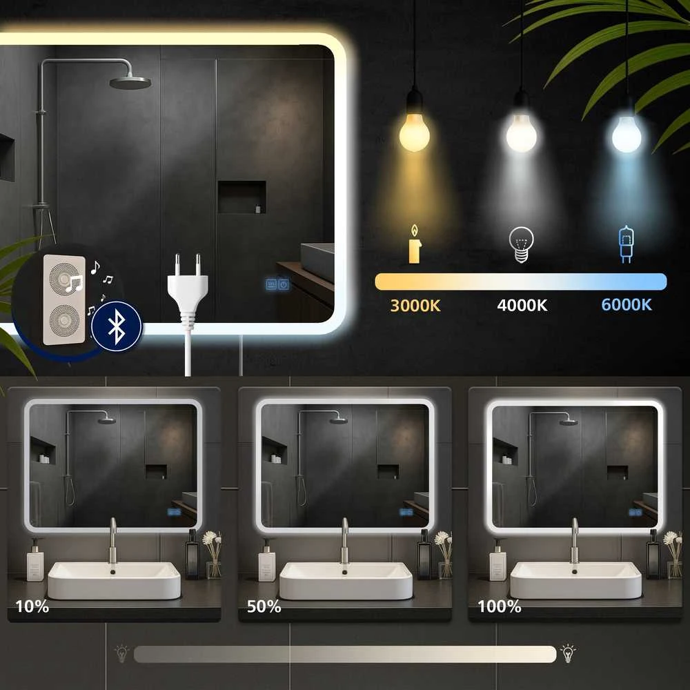 Vonios veidrodis Jericho 60x80 su „Bluetooth“