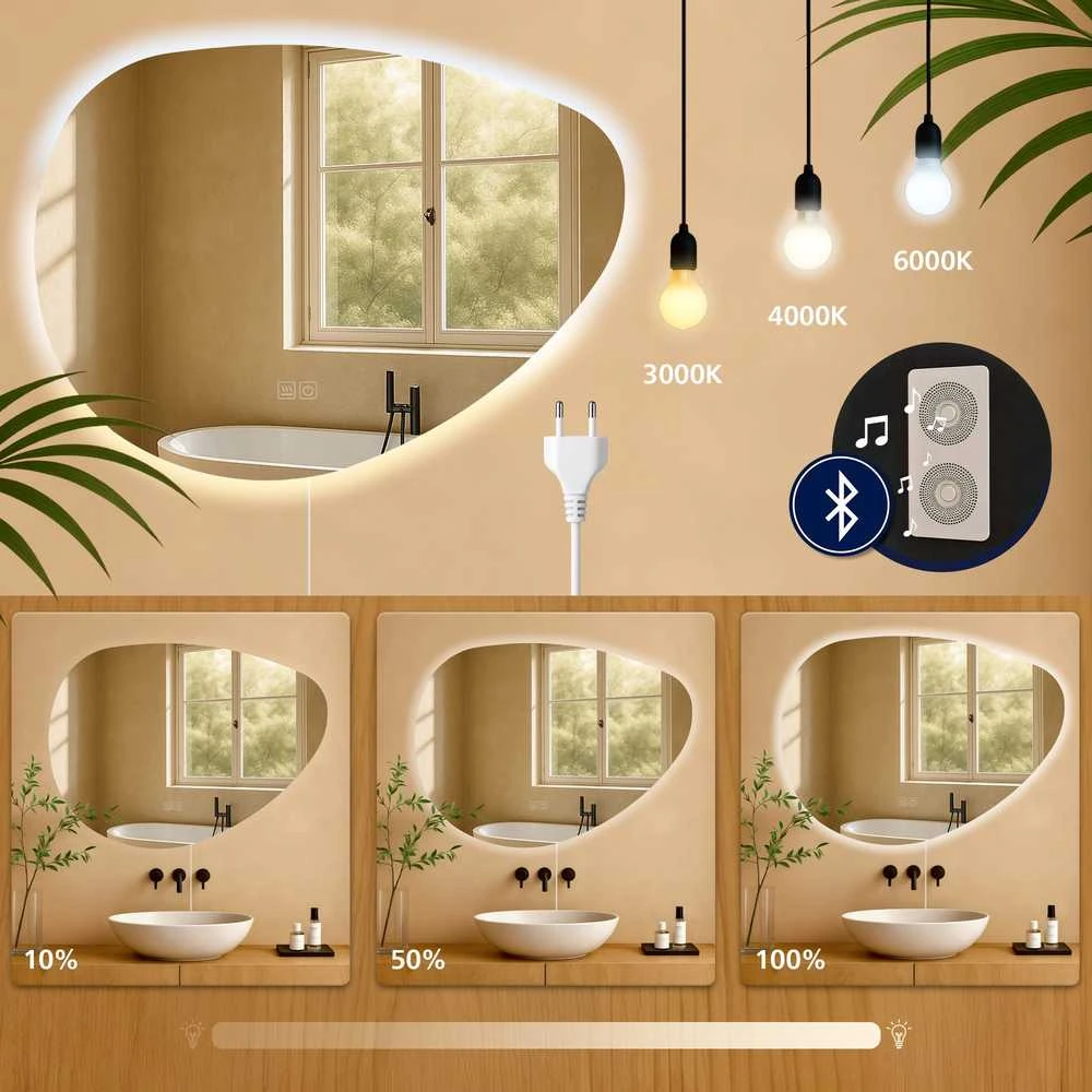 Vonios veidrodis Almafie 65x75 su „Bluetooth“
