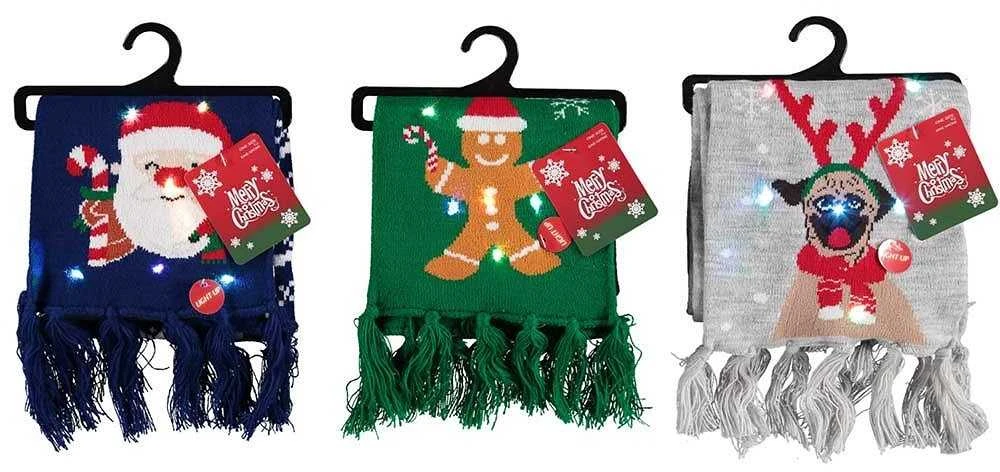 Kalėdinis šalikas su šviečiančiomis lemputėmis vaikams Merry Christmas, Kalėdų senelis