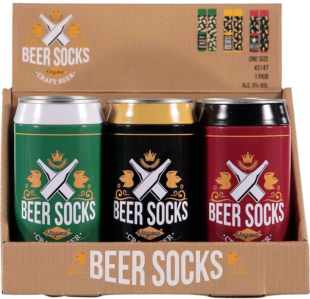 Kojinės vyrams skardinėje Beer socks Save water drink beer, juoda/geltona 42-47
