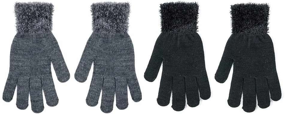 Pirštinės su pūkuotais rankogaliais moterims Rak R-017, juodos, 21 cm