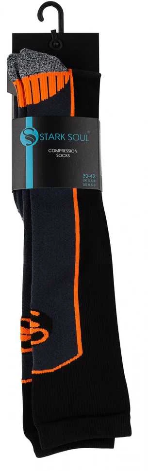 Unisex ilgos kompresinės sportinės kojinės Stark Soul 2139, juoda-oranžinė