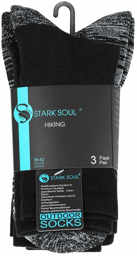 Unisex žygio kojinės su šukuotine medvilne Stark Soul 2103, juoda-pilka, 3 poros