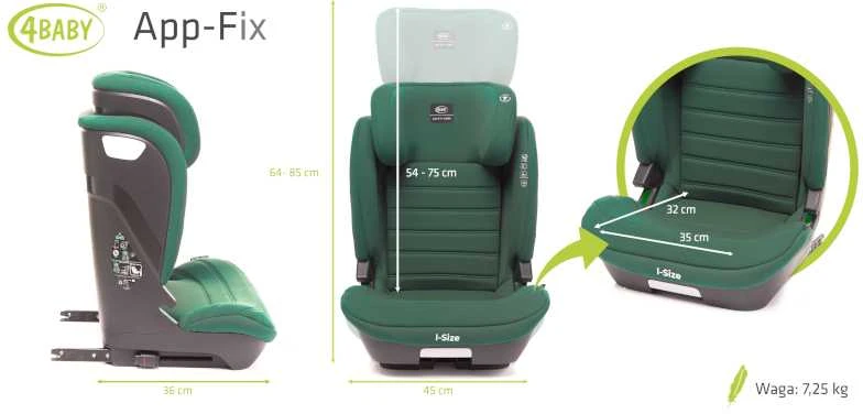 AM Tullo 4Baby autokėdutė APP-FIX XXIV 100-150CM žalia I-SIZE