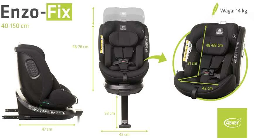 4Baby autokėdutė ENZO-FIX 40-150CM juoda I-SIZE