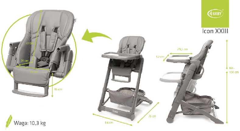 4Baby 4 BABY Vaikiška kėdutė ICON pilka