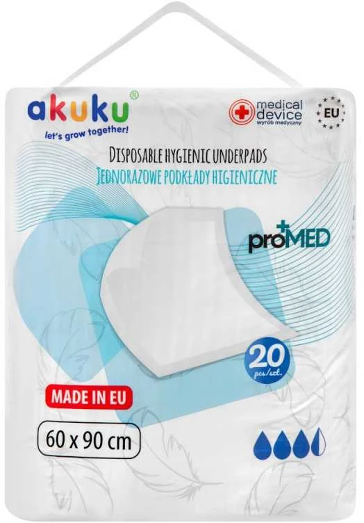 Akuku vienkartiniai higieniniai paklotai proMED, 60x90cm, 20 vnt. A0144