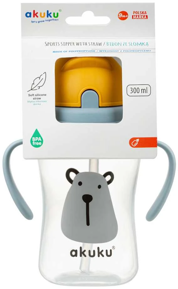AKUKU gertuvė su šiaudeliu BEAR, su rankenėlėmis, 300 ml, A0203