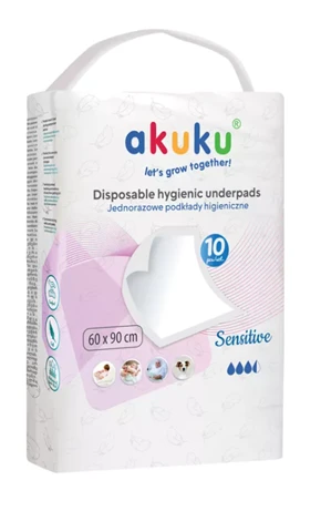 AKUKU vienkartiniai higieniniai paklotai SENSITIVE, 10 VNT., 60x90 cm, A0501