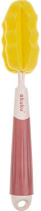 Akuku buteliukų, puodelių ir žindukų silikoninis šepetys su kempine, beige/pink, A0512