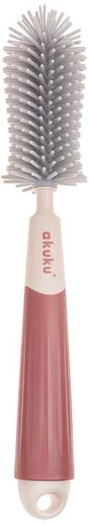 Akuku buteliukų, puodelių ir žindukų silikoninis šepetys su kempine, beige/pink, A0512