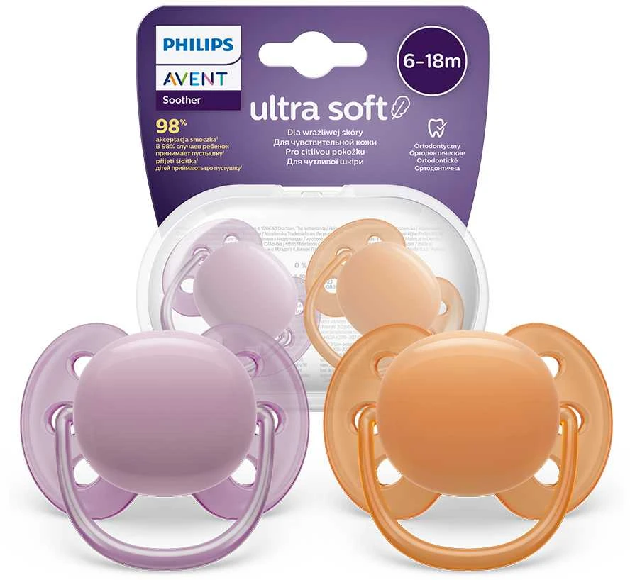 Philips AVENT SCF091/33 čiulptukas Ultra Soft 6-18m oranžinis/violetinis