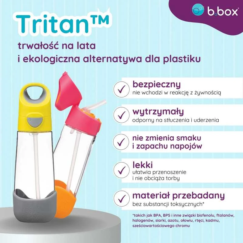 B.BOX BB00221 Tritan vandens butelis su šiaudeliu 600 ml braškių kokteilis
