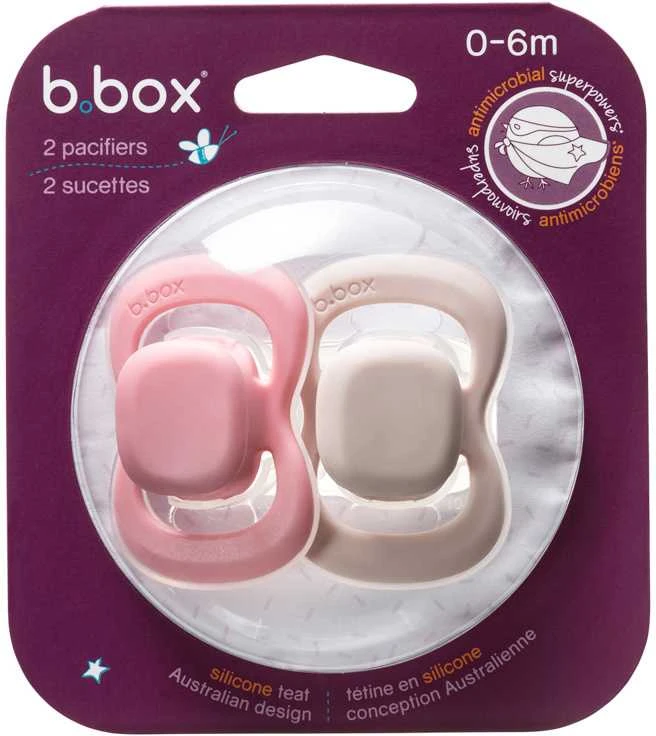B.BOX BB300309 čiulptukas naujagimiui ir kūdikiui 2 vnt simetriškas silikonas 0-6m mėlynių/rožinis