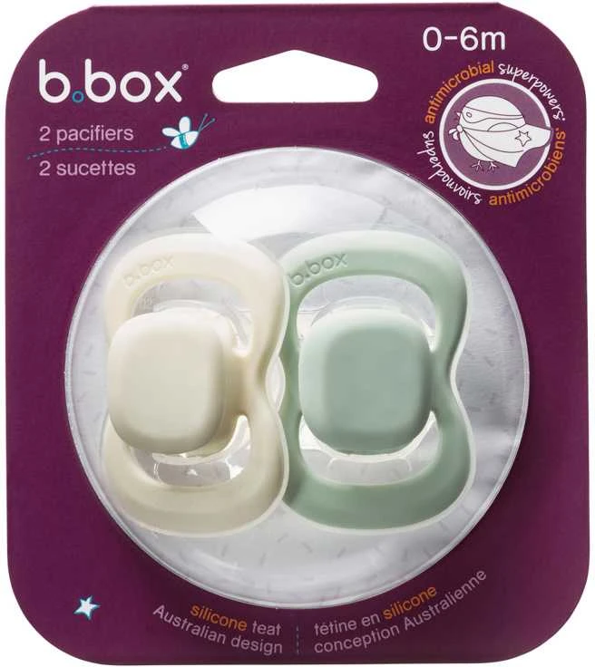 B.BOX BB300310 čiulptukas naujagimiui ir kūdikiui 2 vnt simetriškas silikonas 0-6m šalavijas/vanilė