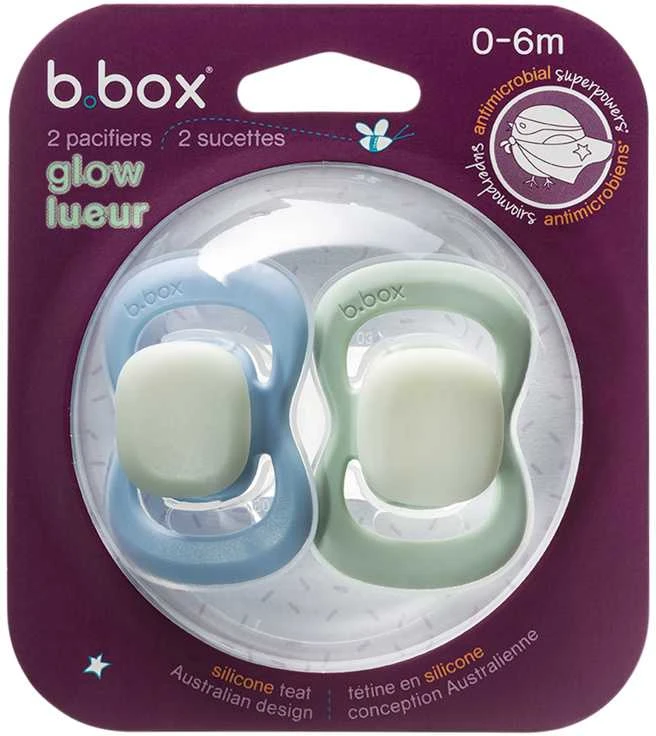 B.BOX BB300708 Simetriškas silikoninis čiulptukas 0-6m 2 vnt švyti tamsiai mėlyna/šalavijas