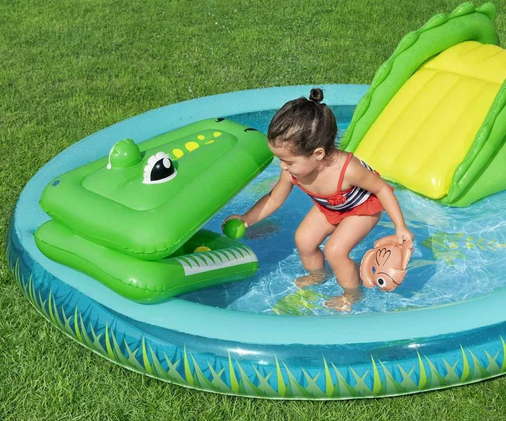 Bestway pripučiama žaidimų aikštelė CROCODILE čiuožykla + purkštuvas + kamuoliukai 53166
