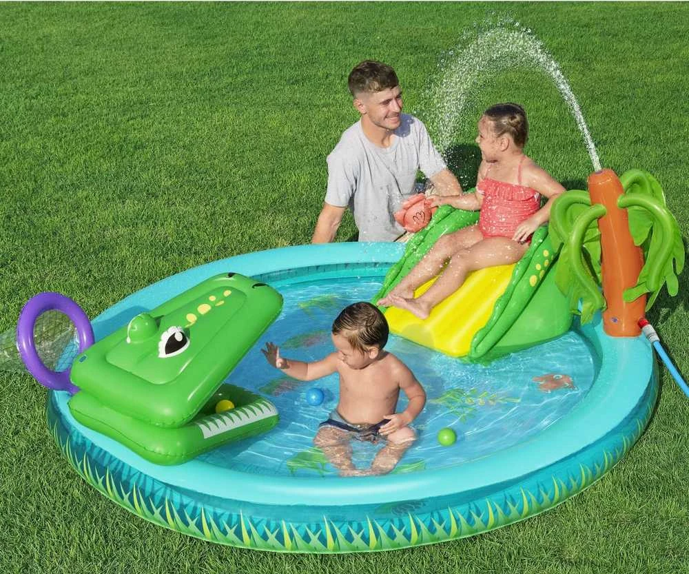 Bestway pripučiama žaidimų aikštelė CROCODILE čiuožykla + purkštuvas + kamuoliukai 53166