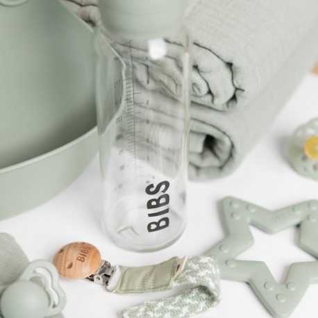 BIBS stiklinis buteliukas nuo dieglių 110 ml (Sage) pilnas komplektas
