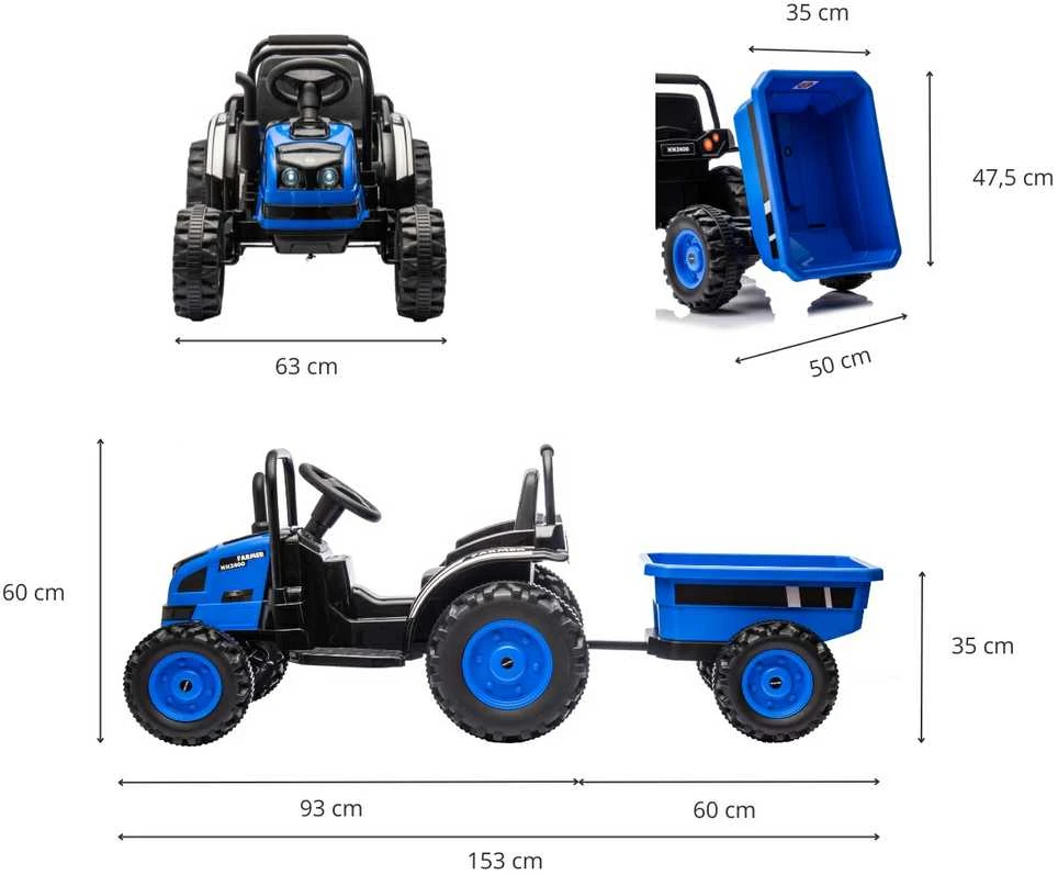 Mėlyna MILLY MALLY 5742 Akumuliatorinis traktorius su priekaba Farmer Mėlyna