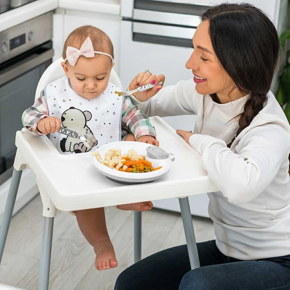 Baby Ono BabyOno nerūdijančio plieno šaukštelis + šakutė nuo 12 mėn., pilkas, 1065/01