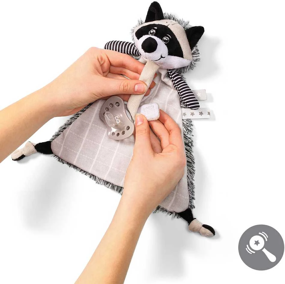 BabyOno minkštas žaislas - migdukas su čiulptuko laikikliu, RACOON ROCKY, 747