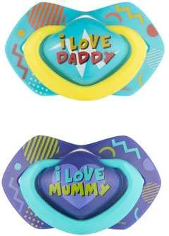 CANPOL BABIES silikoninis simetrinis čiulptukas NEON LOVE, 18 mėn.+, 2 vnt., 22/654_blu