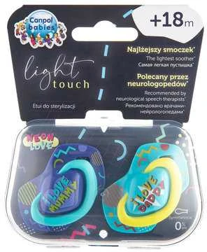 CANPOL BABIES silikoninis simetrinis čiulptukas NEON LOVE, 18 mėn.+, 2 vnt., 22/654_blu