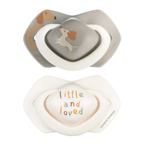 CANPOL BABIES silikoniniai simetriniai čiulptukai Light touch DOGS, 0-6m, 2 vnt., 22/670