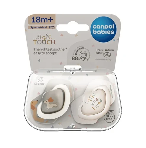 CANPOL BABIES silikoniniai simetriniai čiulptukai Light touch DOGS, 18+m, 2 vnt., 22/672