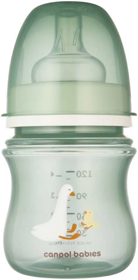 Kūdikių buteliukas 120 ml žalsvas su žąsiukų piešiniu