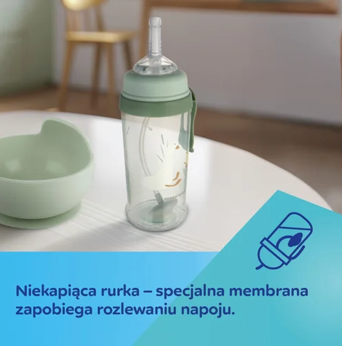 CANPOL 56/510_gre Neišsiliejantis vandens butelis su vamzdeliu ir virduliu 350ml GOOSE