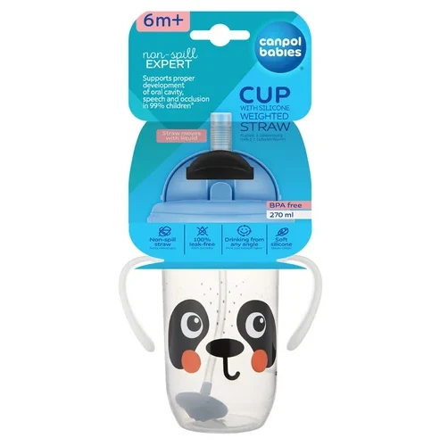 Canpolbabies CANPOL BABIES neišsipilanti gertuvė su šiaudeliu BABIESBOO PANDA, 270 ml, 56/617_whi