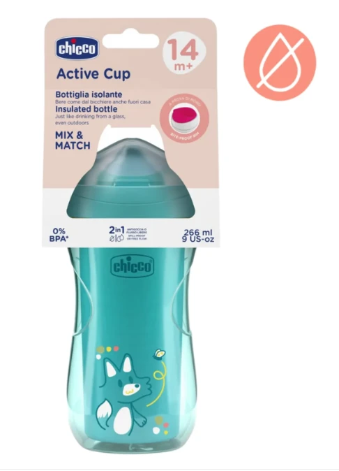 Chicco Puodelis niekapek termiczny 266ml turkio 14m+