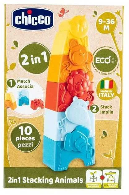 CHICCO 00011570000000 ECO+ gyvūnų dėlionė ir bokštas 2in1