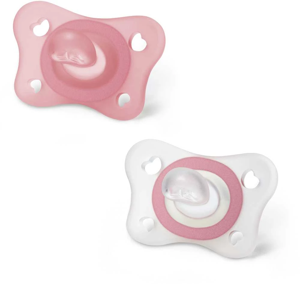 Chicco PhysioForma Mini minkštas silikoninis čiulptukas čiulptukas 2-6 mėnesių 2 vienetai baltos ir rožinės spalvos
