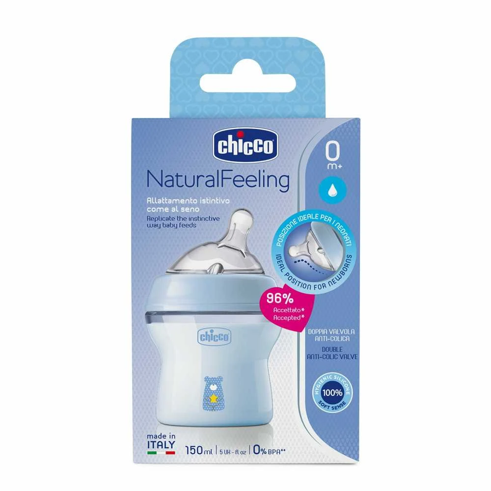 Chicco NaturalFeeling plastikinis buteliukas mėlynas 150 ml 0m+