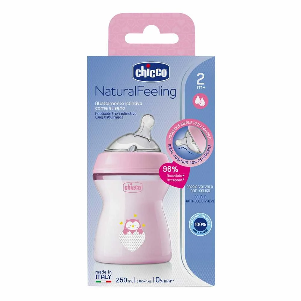 Chicco Buteliukas plastikowa NaturalFeeling rožinė 250ml 2m+