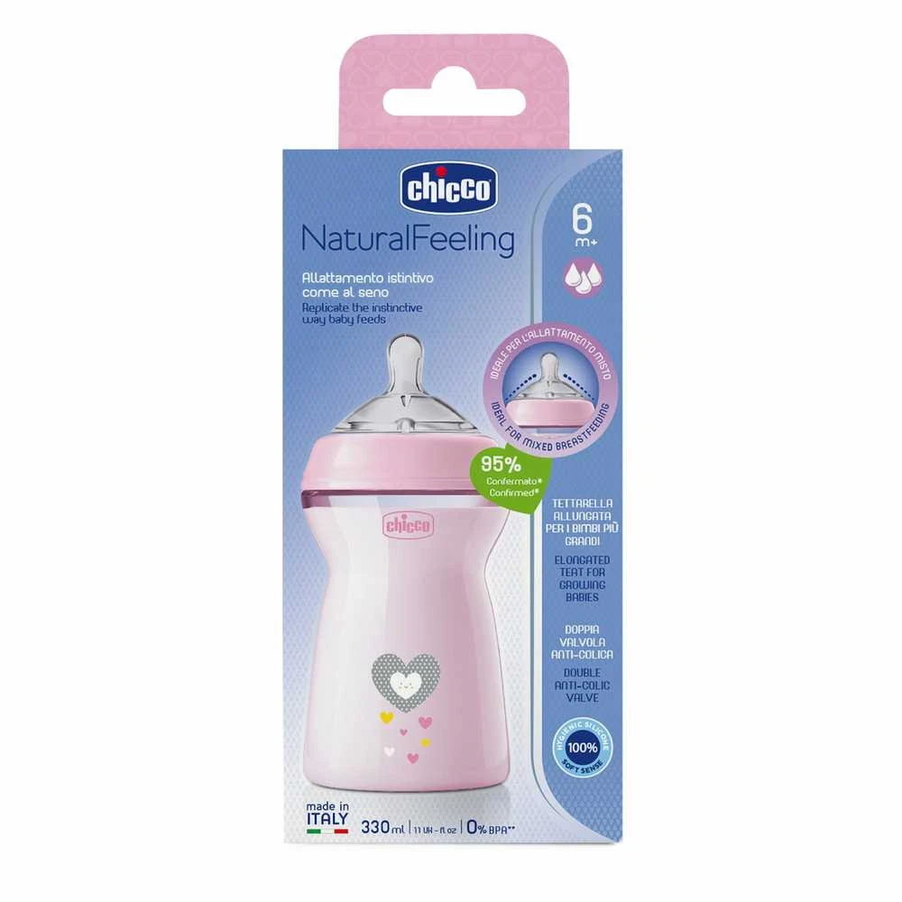 Chicco Buteliukas plastikowa NaturalFeeling rožinė 350ml 6m+