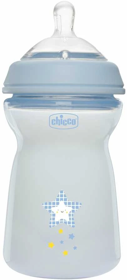 Chicco Naturalfeeling Mėlyna Baby Bottle Fast Flow buteliukas kūdikiams 330ml 6m