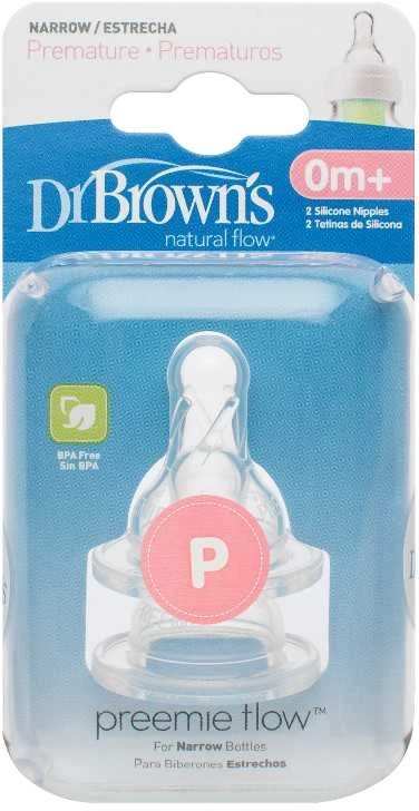 DR. BROWN'S žindukai neišnešiotiems kūdikiams, silikoniniai, siauru kakleliu, 2 vnt.