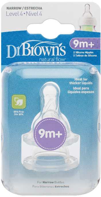 DR. BROWN'S žindukai nuo 9 mėn., silikoniniai, siauru kakleliu, 2 vnt., 313-INTL