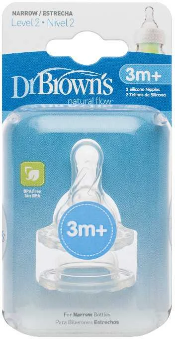 DR. BROWN'S žindukai 3-6 mėn., silikoniniai, siauru kakleliu, 2 vnt., 322-INTL