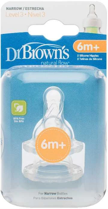 DR. BROWN'S žindukai 6-9 mėn., silikoniniai, siauru kakleliu, 2 vnt., 332-INTL