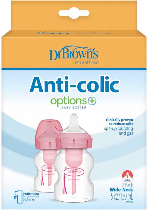 Dr Brown's Dr.Browns WB52601 plataus kaklo buteliukas 150ml PP OPTIONS PLUS 2 pakuotė rožinė