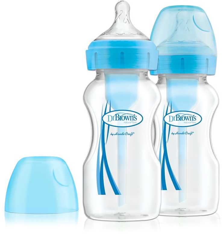Dr Browns Dr.Browns WB92602 plataus kaklo buteliukas 270 ml PP OPTIONS PLUS 2 PACK mėlynas