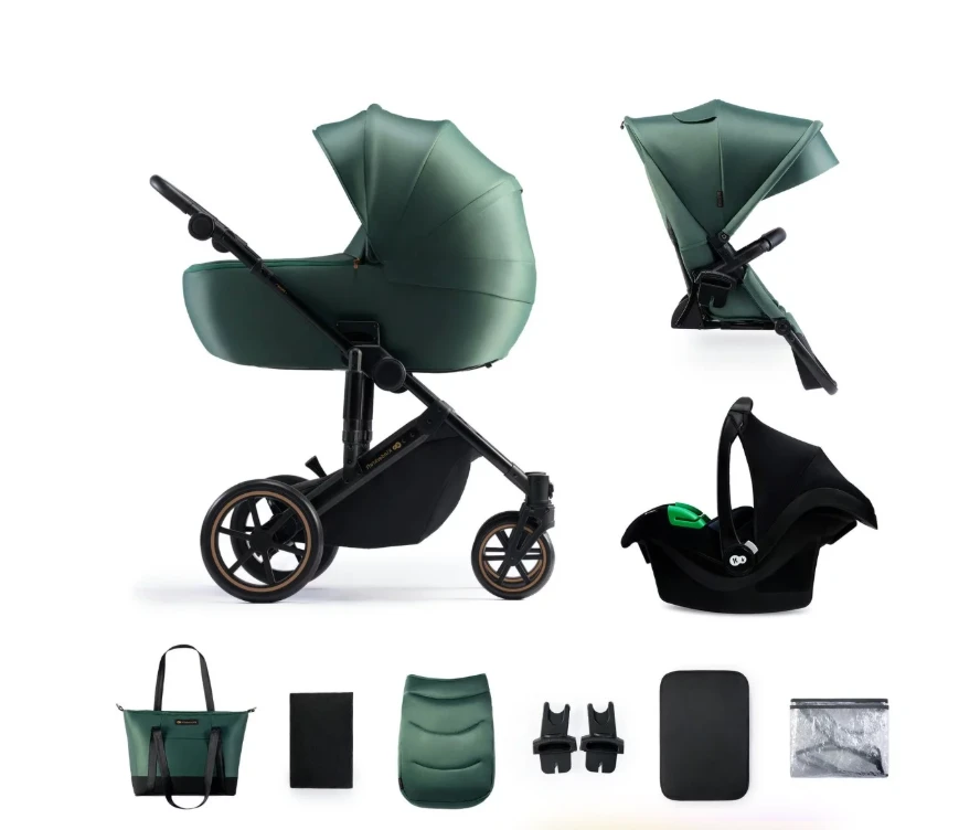 KINDERKRAFT universalus vežimėlis 3in1 PRIME 2 3IN1 MINK PRO tamsiai žalios spalvos, KSPRIM02GRE300I
