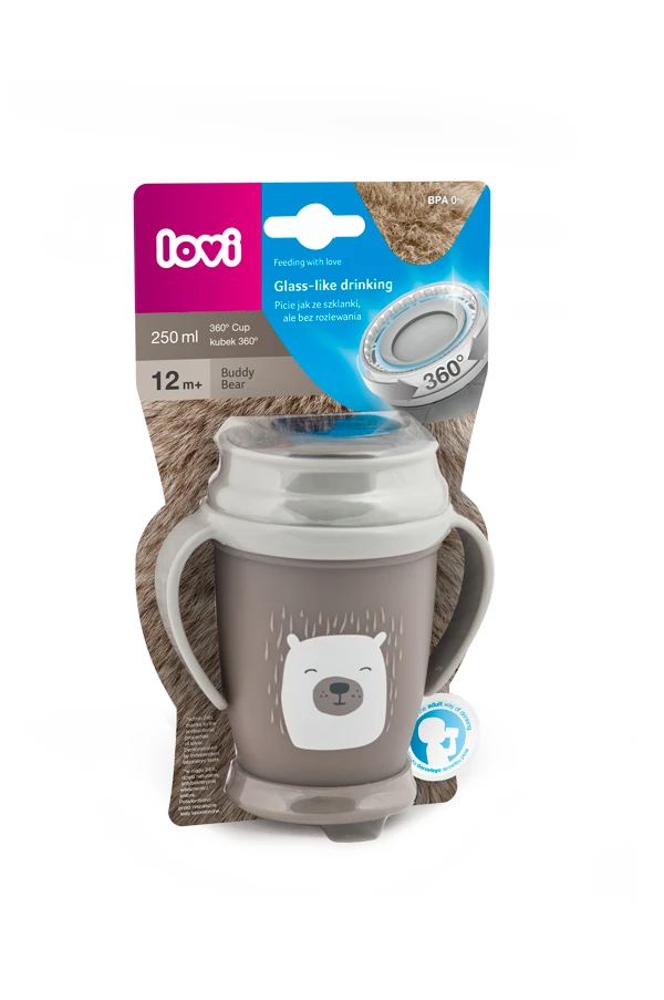 LOVI puodelis su rankenėlėmis 360 JUNIOR BUDDY BEAR, 250 ml, 1/599new