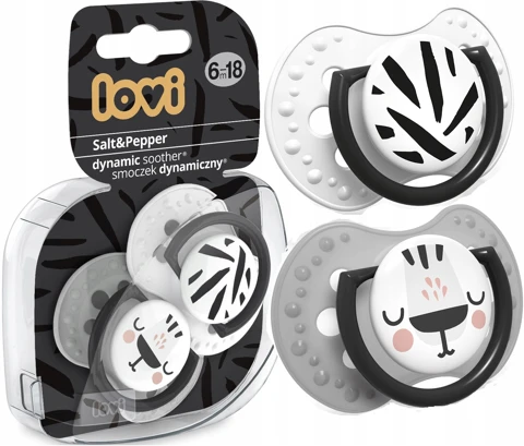 LOVI silikoniniai dinaminiai čiulptukai SALT&PEPPER, 6-18 mėn., 2 vnt., 22/879